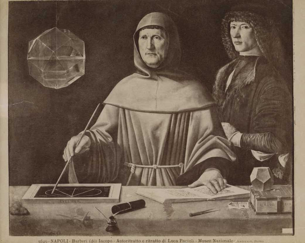 Dipinti - Ritratto di Luca Pacioli e autoritratto dell'artista (positivo) di dé Barbari, Jacopo (attr), Anderson, Domenico (XX)