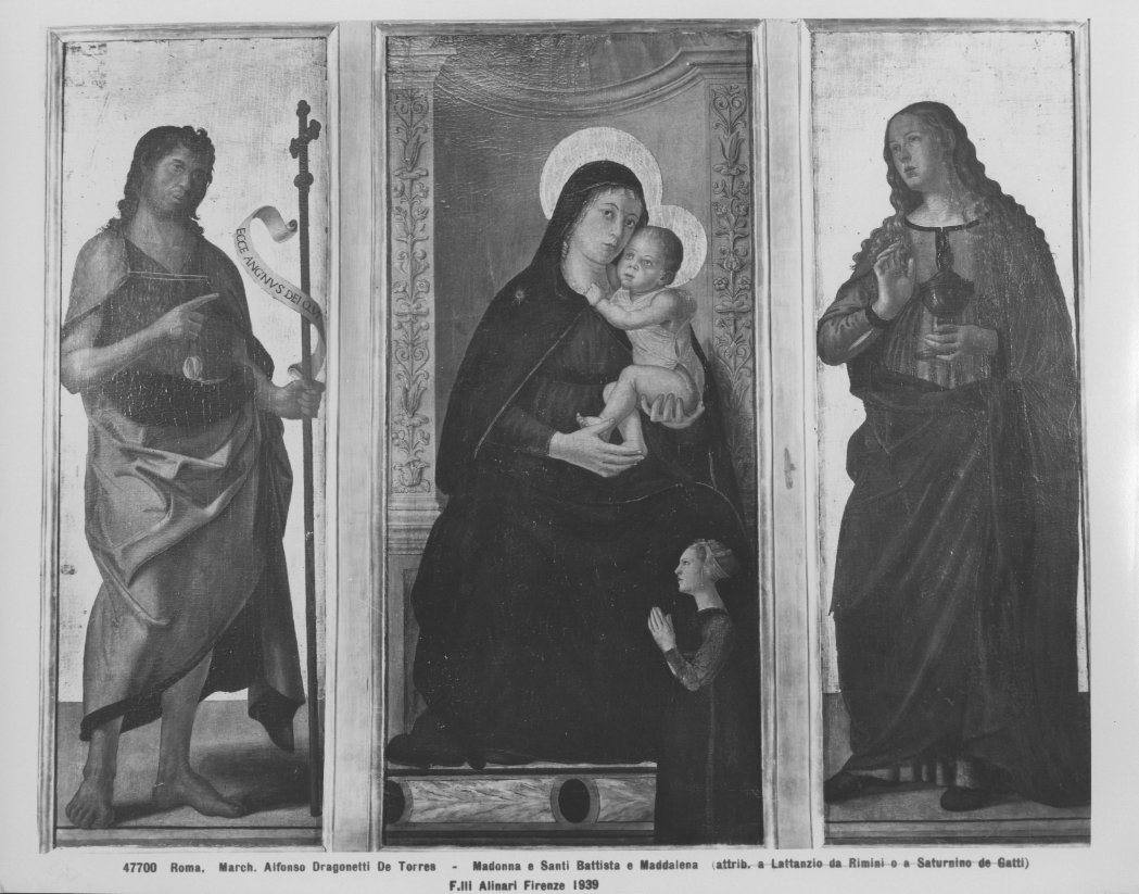 Dipinti - La Madonna e SS. Giovanni Battista e Maddalena (positivo) di Antoniazzo Romano (attr), Lattanzio da Rimini (attr), Saturnino de Gatti (attr), F.lli Alinari S.p.A. - Istituto Edizioni Artistiche - Firenze (ditta) (XX)
