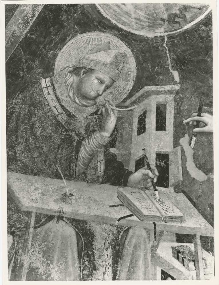 Affreschi - Sant'Ambrogio (positivo) di Pietro da Rimini, Anonimo (XX)