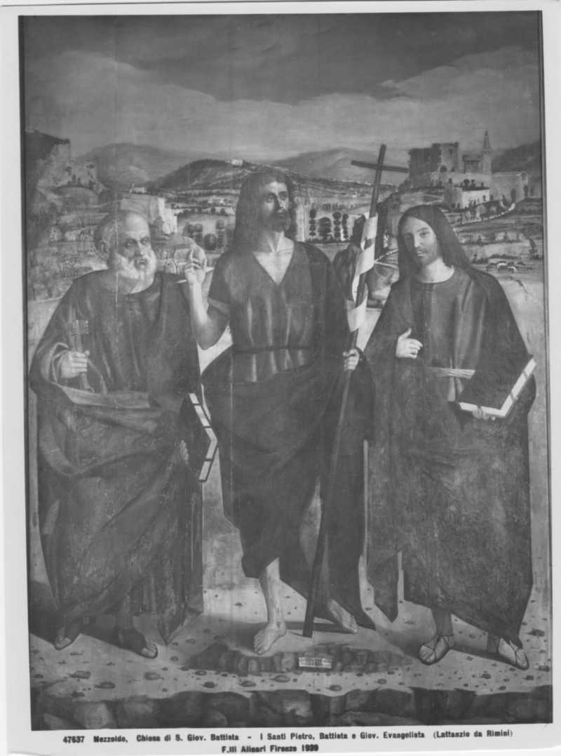 Dipinti - I SS. Pietro, Giovanni Battista e Giovanni Evangelista (positivo) di Lattanzio da Rimini, Alinari, I.D.E.A (XX)