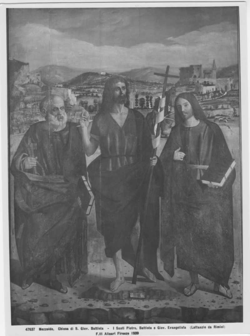 Dipinti - I SS. Pietro, Giovanni Battista e Giovanni Evangelista (positivo) di Lattanzio da Rimini, Alinari, I.D.E.A (XX)