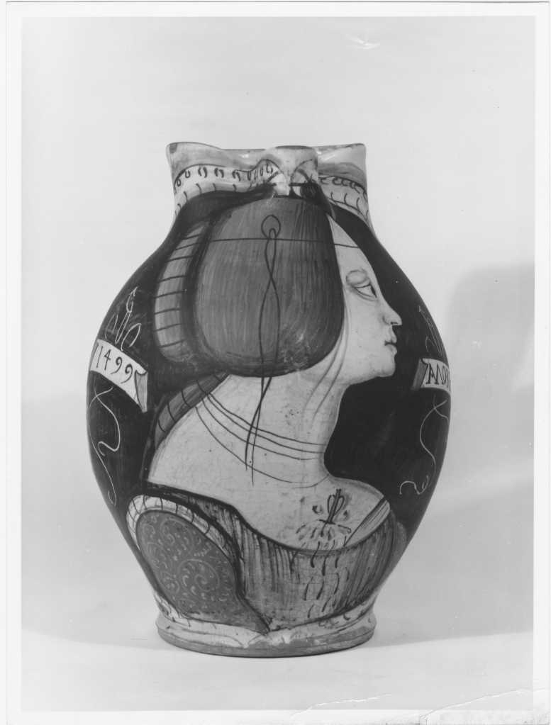 Scuola Faentina/ Brocca in ceramica con busto di donna/ Museo Civico/ Bologna (positivo) di Anonimo - Scuola Faentina (XIX/ XX)