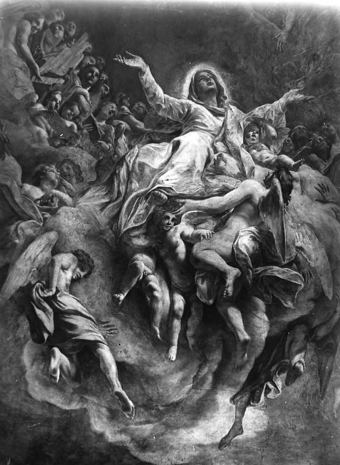 Cignani, C./ La Vergine Assunta (part. dell'Assunzione della Vergine)/ Forlì/ Duomo - Cappella della Madonna del Fuoco (positivo) di Cignani, Carlo, Anonimo (XX)