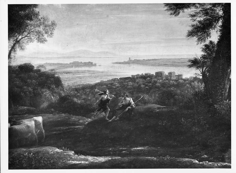 Dipinti - Paesaggio con Mercurio e Batto (positivo) di Lorrain, Claude, Villani & Figli (ditta) (XX)