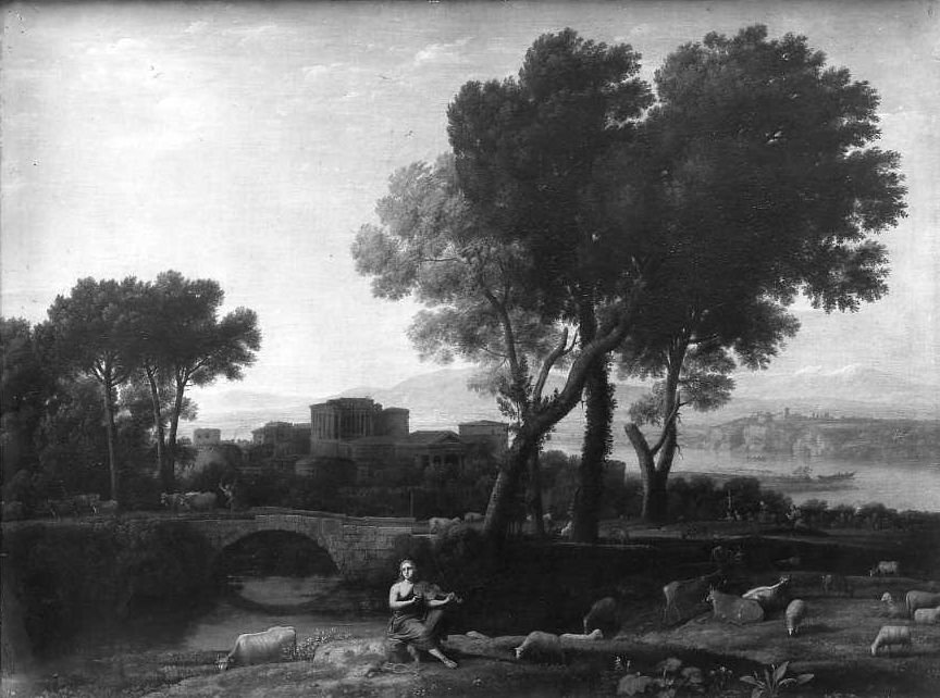 Lorrain, C./ Paesaggio con Mercurio che sottrae le greggi ad Apollo/ Londra/ National Gallery, Coll. Leicester (positivo) di Lorrain, Claude, Anonimo (XX)