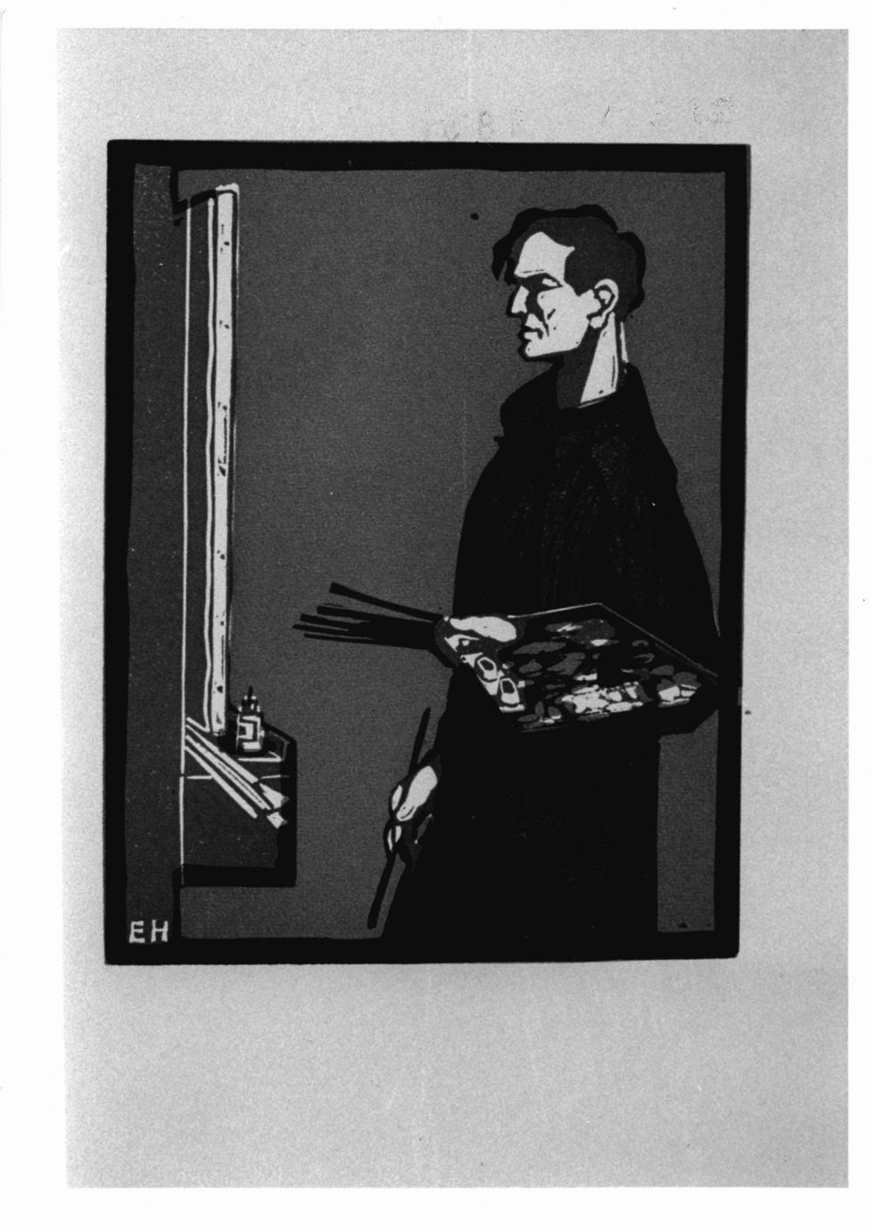 pittore con tavolozza (stampa a colori) di Holm Ebba (sec. XX)