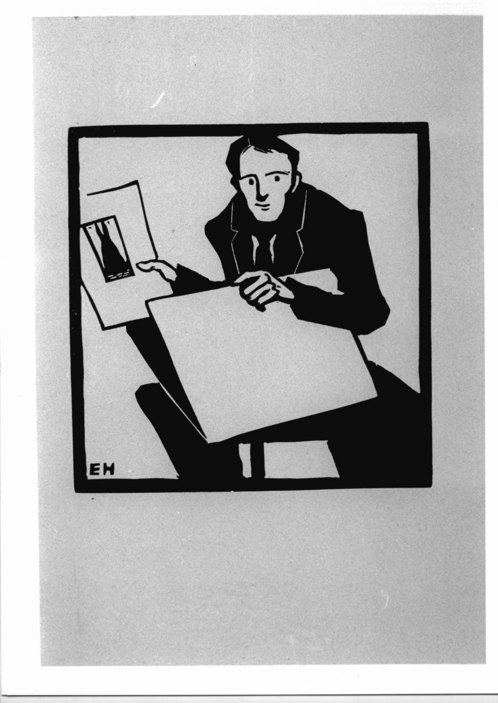 Il collezionista, figura maschile con cartella di disegni (stampa) di Holm Ebba (sec. XX)