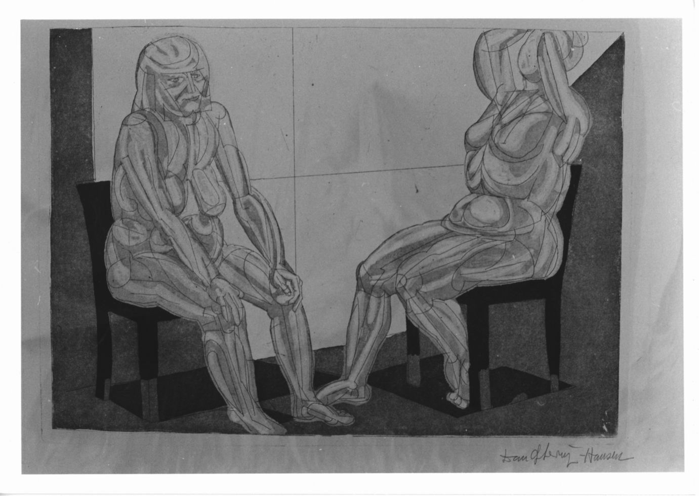 Due nudi femminili seduti (stampa a colori) di Sterup-Hansen Dan (sec. XX)