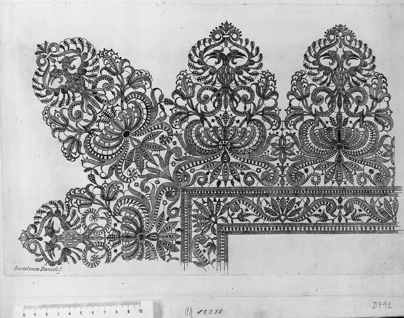 Operetta d'intagliati lavori: un merletto a fiorami con teste d'aquila, libro (stampa tagliata) di Danieli Bartolomeo (prima metà sec. XVII)
