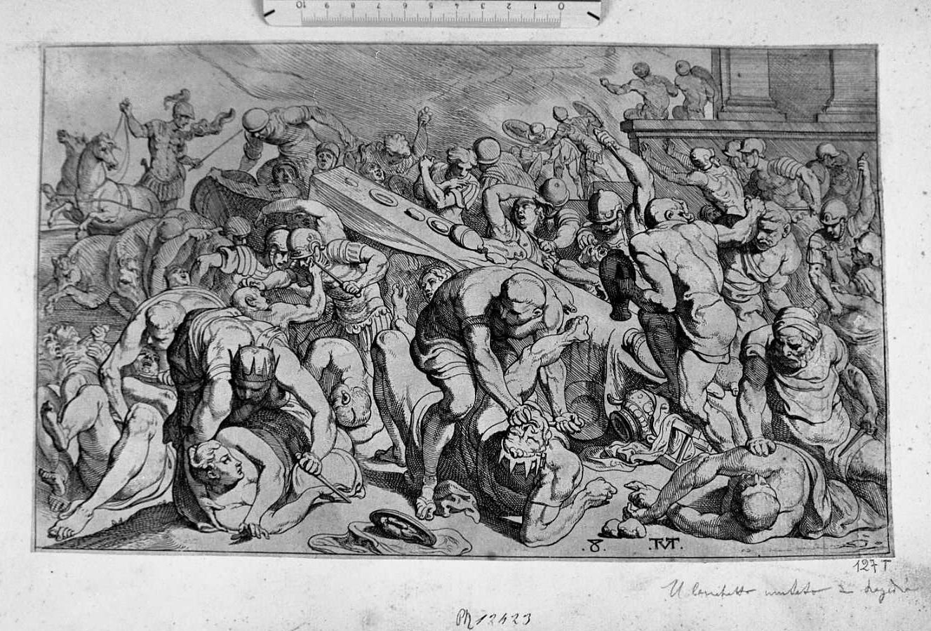 Il banchetto mutato in tragedia, Storie di Ulisse (stampa tagliata) di Van Thulden Theodoor (sec. XVII)