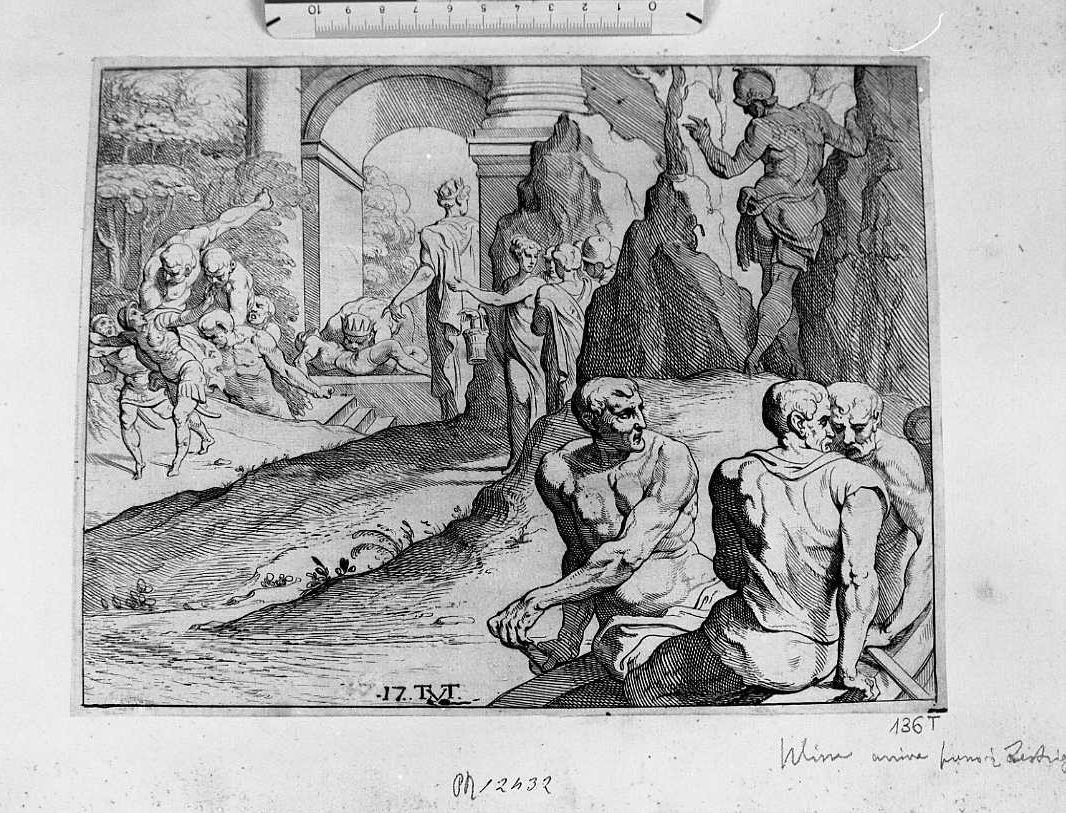 Ulisse arriva presso i Lestrigoni, Storie di Ulisse (stampa tagliata) di Van Thulden Theodoor (sec. XVII)