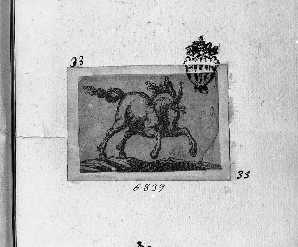 Cavallo che cavalca dal fondo verso destra, animali (stampa smarginata) di Tempesta Antonio (secc. XVI/ XVII)
