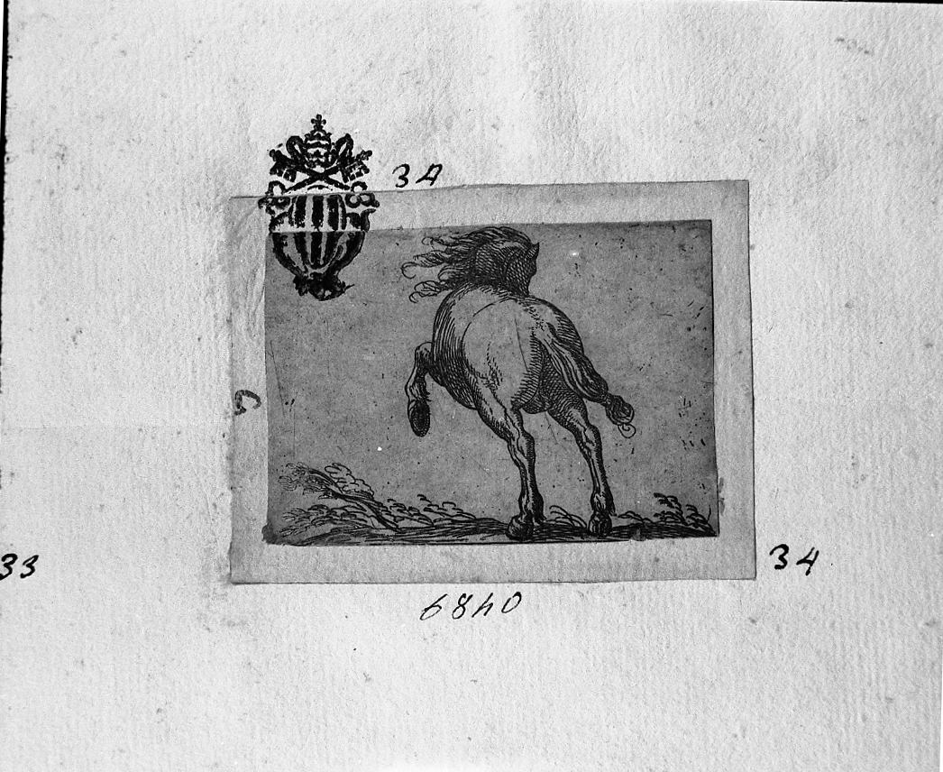 Cavallo visto da tergo, animali (stampa smarginata) di Tempesta Antonio (secc. XVI/ XVII)