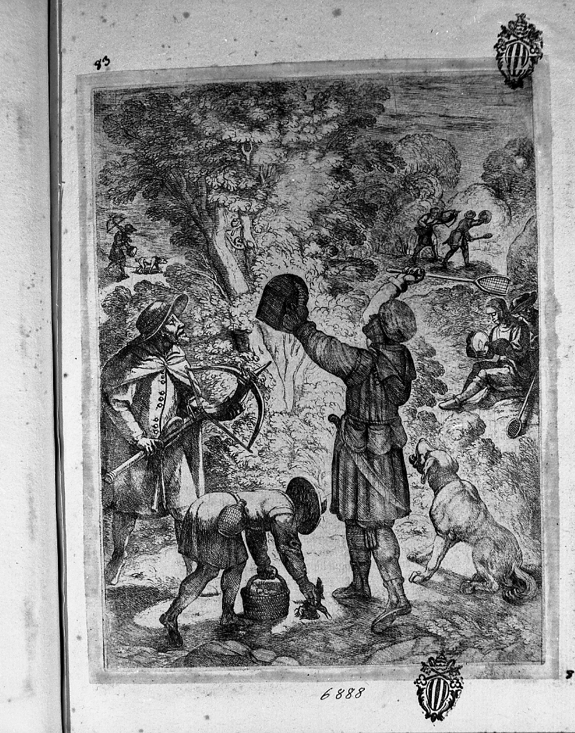 Caccia notturna agli uccelli, caccia (stampa smarginata) di Tempesta Antonio (attribuito) (secc. XVI/ XVII)