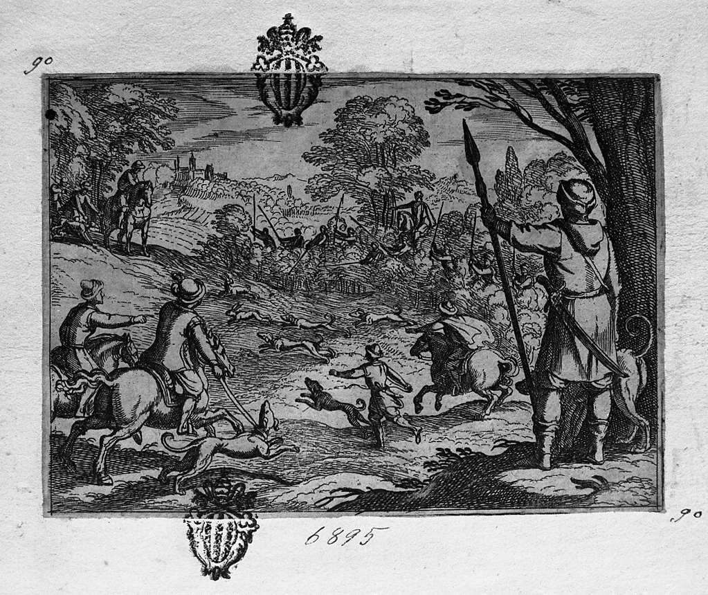 Caccia alla lepre, caccia (stampa smarginata) di Tempesta Antonio (secc. XVI/ XVII)