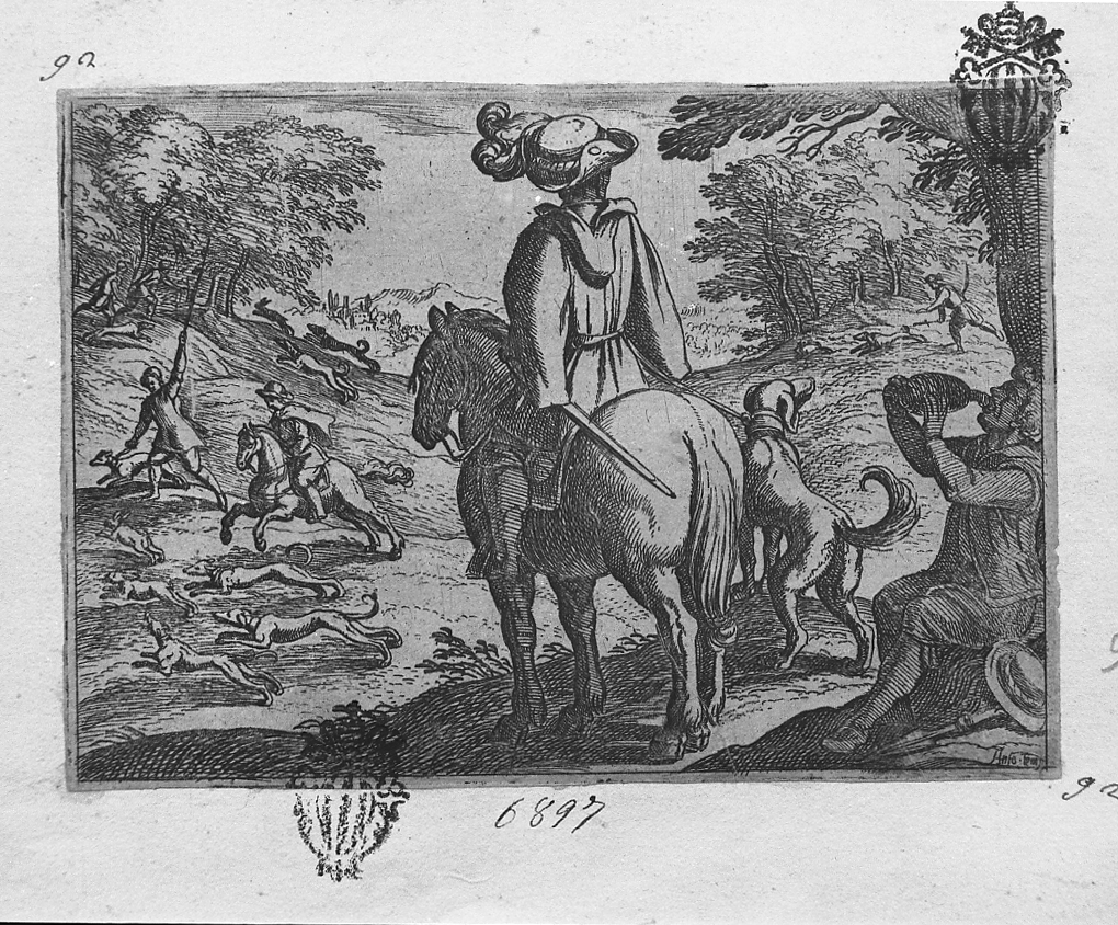Caccia alla lepre, caccia (stampa smarginata) di Tempesta Antonio (secc. XVI/ XVII)