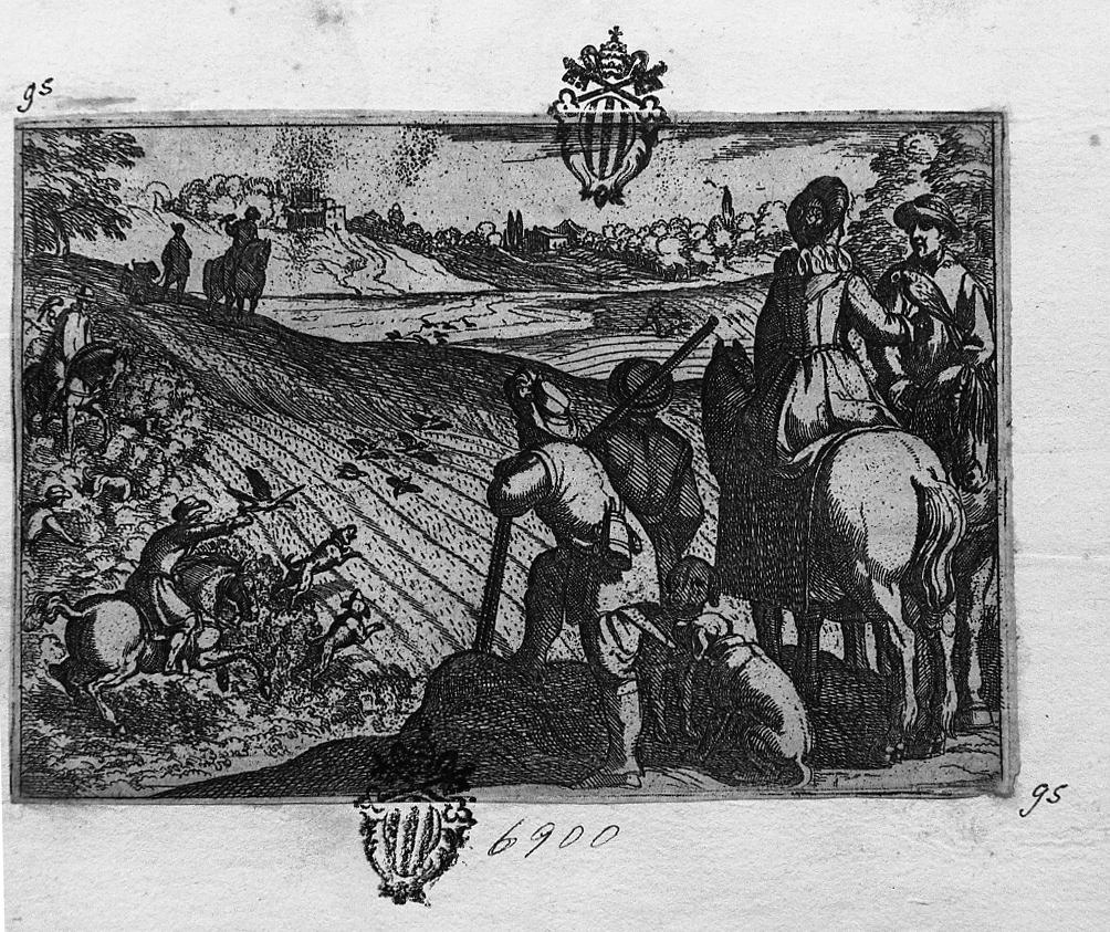Caccia col falcone, caccia (stampa smarginata) di Tempesta Antonio (secc. XVI/ XVII)
