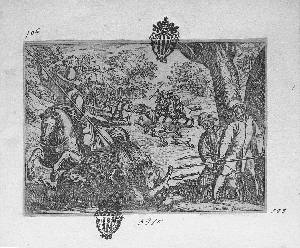 Caccia all'orso, caccia (stampa smarginata) di Tempesta Antonio (secc. XVI/ XVII)