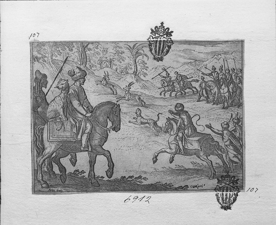 Caccia all'antilope (?), caccia (stampa smarginata) di Tempesta Antonio (secc. XVI/ XVII)