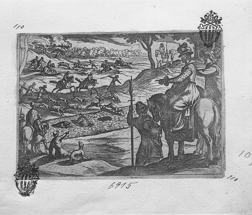 Caccia al cinghiale, caccia (stampa smarginata) di Tempesta Antonio (secc. XVI/ XVII)