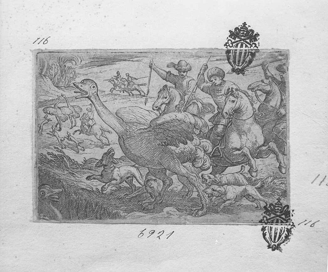 Caccia allo struzzo, caccia (stampa smarginata) di Tempesta Antonio (secc. XVI/ XVII)