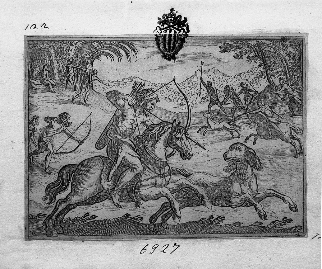 Caccia ad animali fantastici, caccia (stampa smarginata) di Tempesta Antonio (secc. XVI/ XVII)