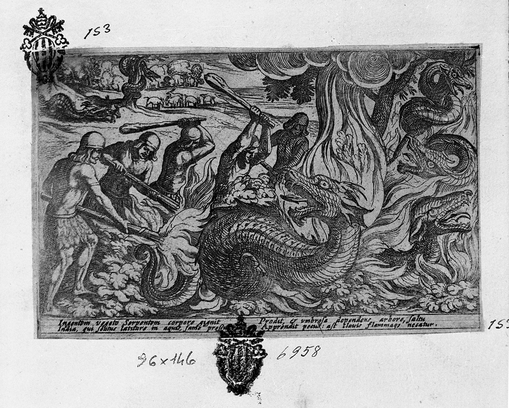 Caccia ai serpenti con il fuoco, caccia (stampa smarginata) di Tempesta Antonio (secc. XVI/ XVII)