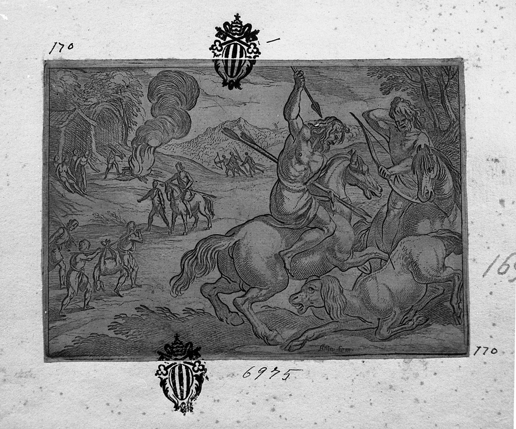 Caccia ad un animale fantastico, caccia (stampa smarginata) di Tempesta Antonio (secc. XVI/ XVII)