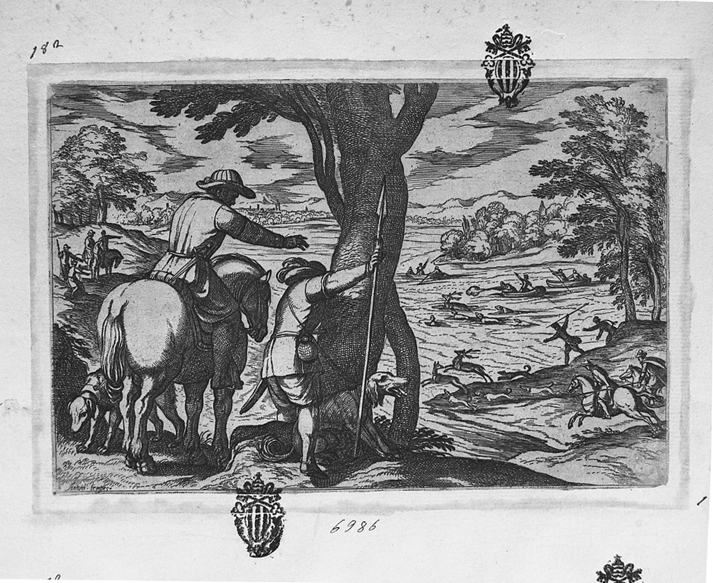 Caccia al cervo, caccia (stampa smarginata) di Tempesta Antonio (secc. XVI/ XVII)