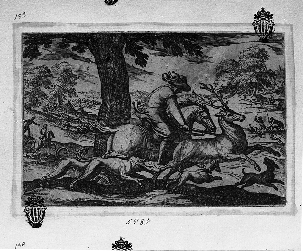 Caccia al cervo, caccia (stampa smarginata) di Tempesta Antonio (secc. XVI/ XVII)