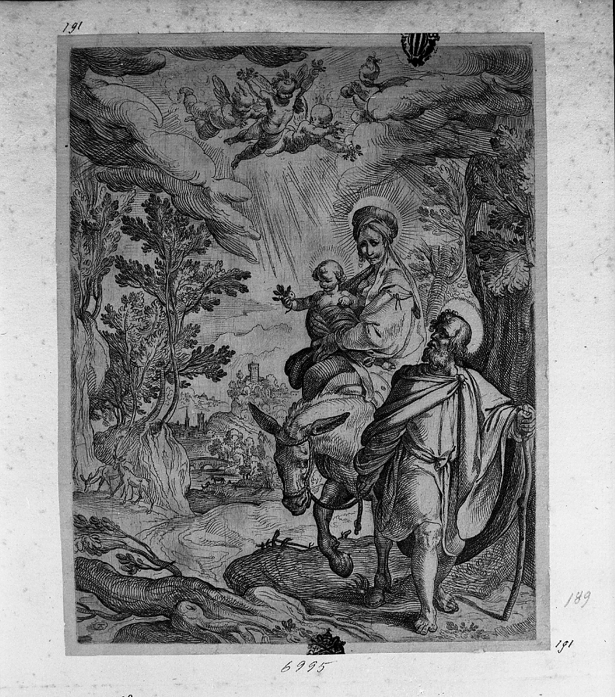 Fuga in Egitto, fuga in Egitto (stampa tagliata) di Tempesta Antonio (secc. XVI/ XVII)