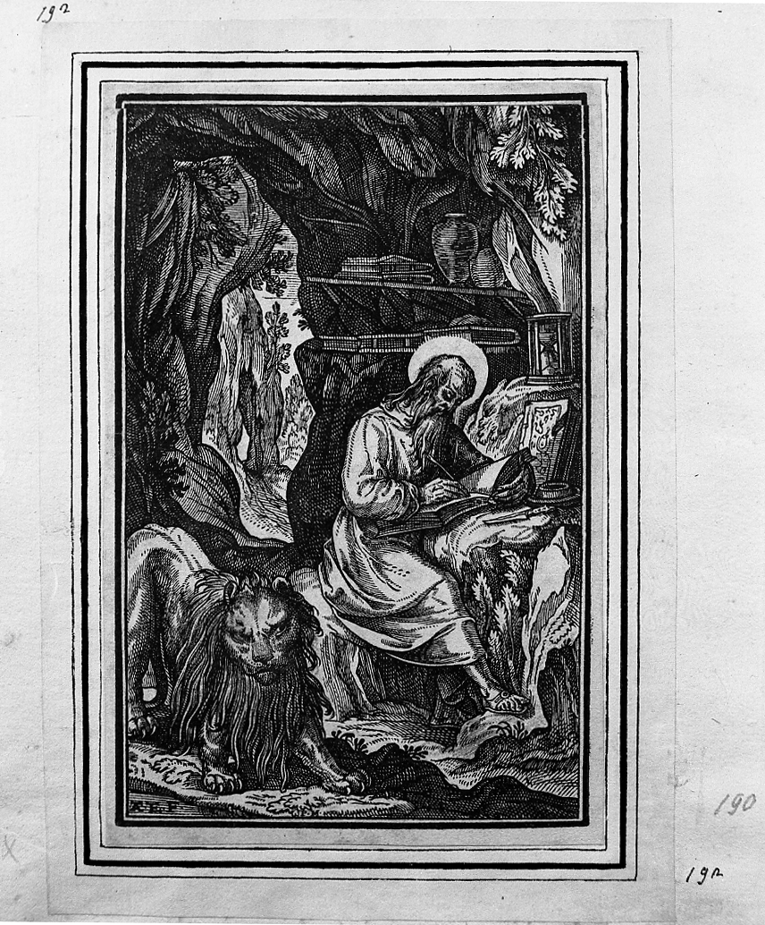 San Girolamo, San Girolamo (stampa tagliata) di Tempesta Antonio (secc. XVI/ XVII)