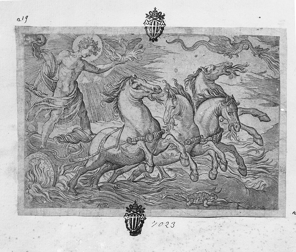 Il Fuoco, allegorie dei quattro elementi: fuoco (stampa smarginata) di Tempesta Antonio (secc. XVI/ XVII)