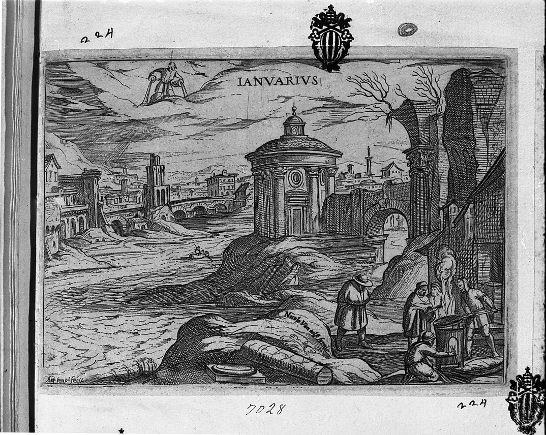 Gennaio, dodici mesi (stampa tagliata) di Tempesta Antonio (secc. XVI/ XVII)