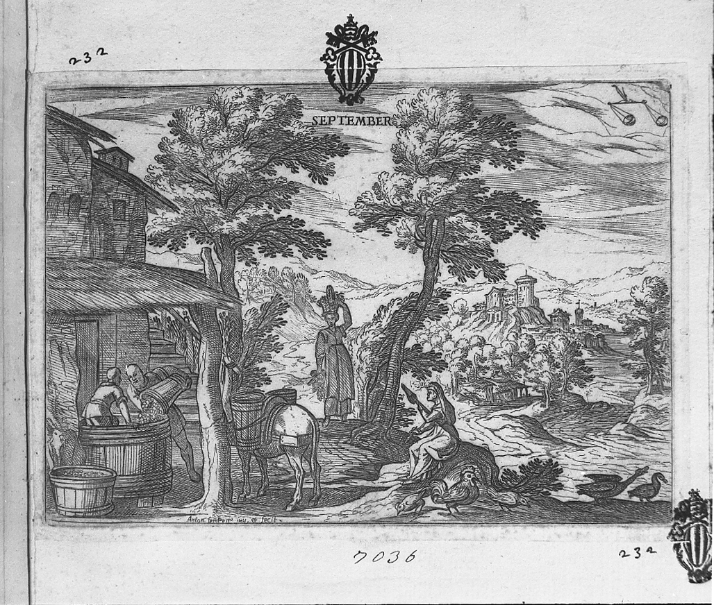 Settembre, dodici mesi (stampa tagliata) di Tempesta Antonio (secc. XVI/ XVII)