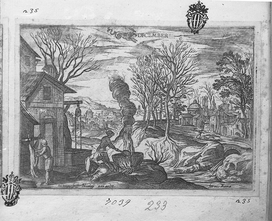 Dicembre, dodici mesi (stampa tagliata) di Tempesta Antonio (secc. XVI/ XVII)