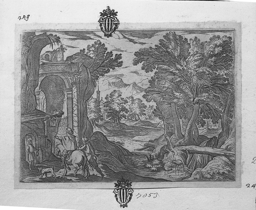 Paesaggio, paesaggio (stampa tagliata) di Tempesta Antonio (secc. XVI/ XVII)