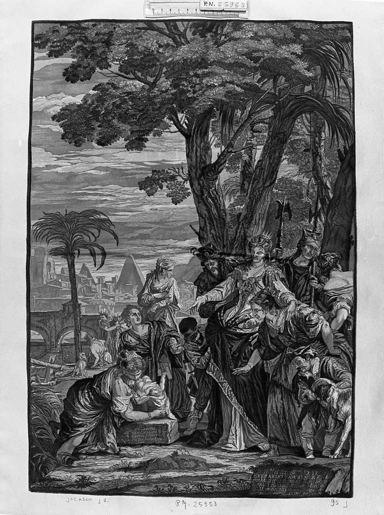 Mosè salvato dalle acque, Mosè salvato dalle acque (stampa a colori) di Jackson John Baptist (sec. XVIII)