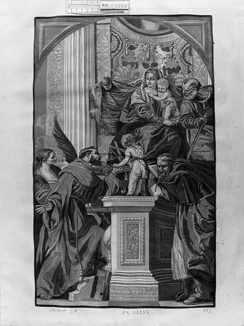 Sacra Famiglia e santi, Madonna in trono e Santi (stampa a colori) di Jackson John Baptist (sec. XVIII)