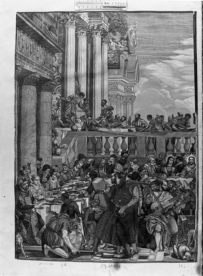Nozze di Cana, nozze di Cana (stampa a colori) di Jackson John Baptist (sec. XVIII)