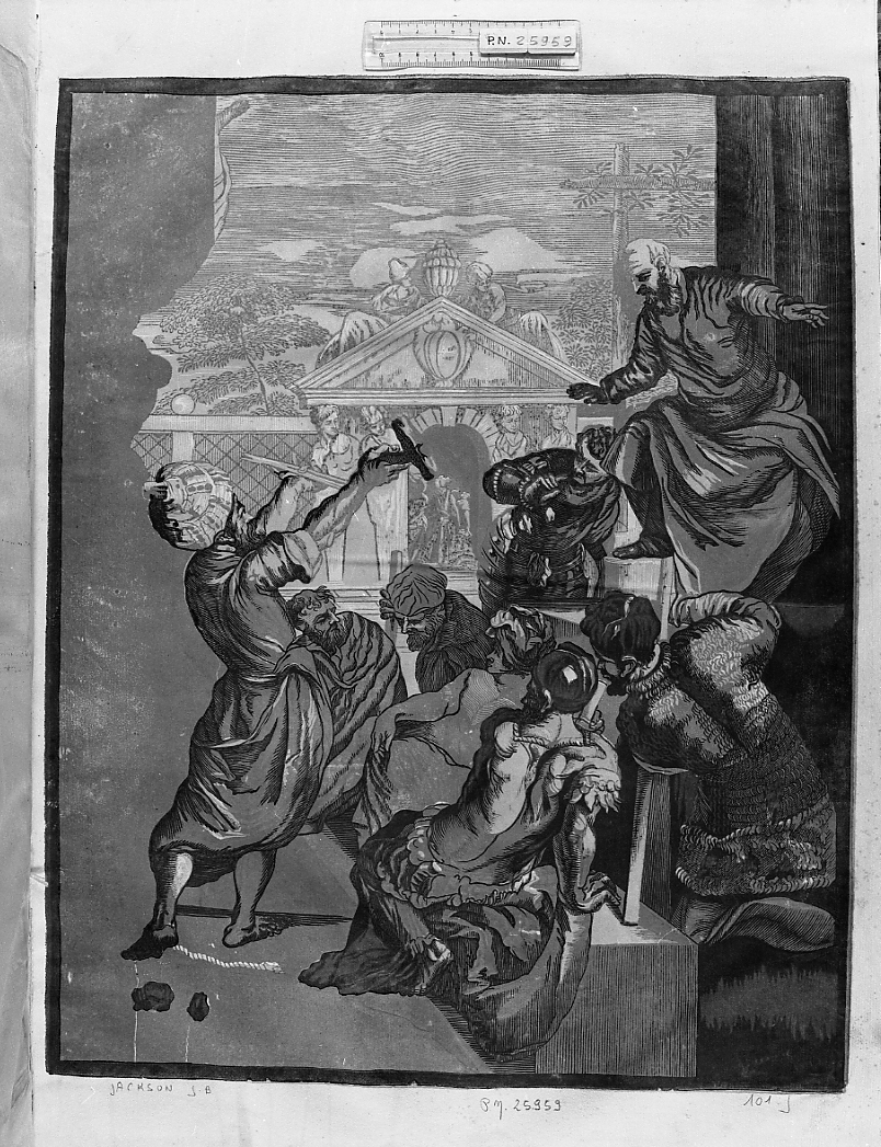San Marco libera lo schiavo, San Marco libera lo schiavo (stampa a colori) di Jackson John Baptist (sec. XVIII)