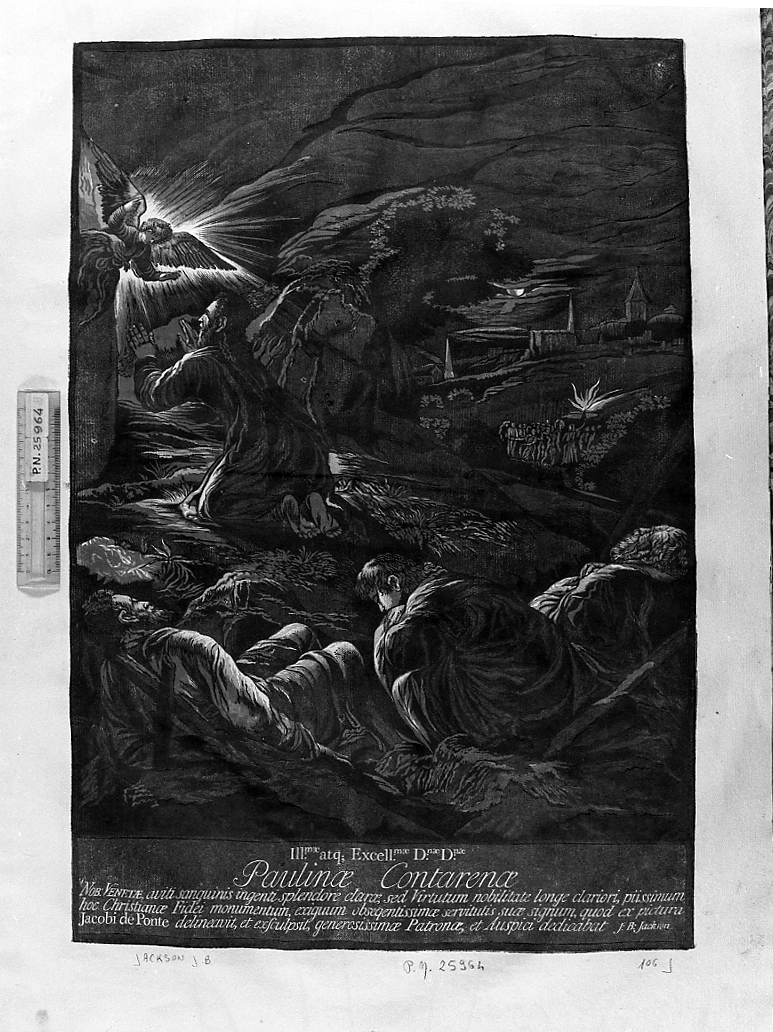 Gesù nell'orto, orazione di Cristo nell'orto di Getsemani (stampa a colori) di Jackson John Baptist (sec. XVIII)