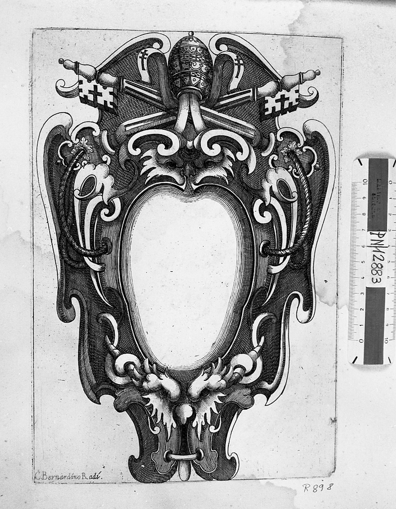Scudetto per stemma con emblemi pontifici, stemma (stampa smarginata) di Radi Bernardino (sec. XVII)