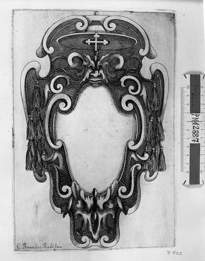 Scudetto per stemma con emblemi cardinalizi, stemma (stampa smarginata) di Radi Bernardino (sec. XVII)