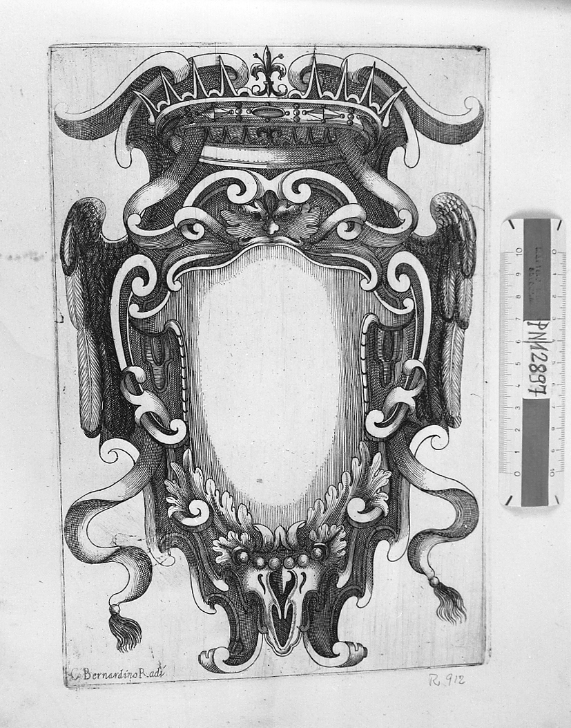Scudetto per stemma sormontato da corona, stemma (stampa smarginata) di Radi Bernardino (sec. XVII)