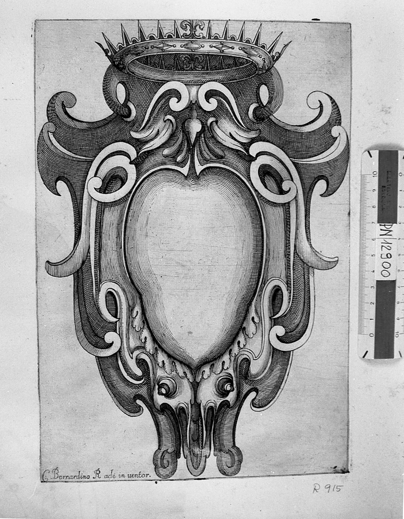 Scudetto per stemma sormontato da corona, stemma (stampa smarginata) di Radi Bernardino (sec. XVII)