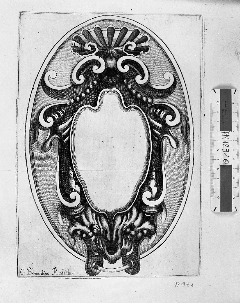 Targa ovale con conchiglia, stemma (stampa smarginata) di Radi Bernardino (sec. XVII)