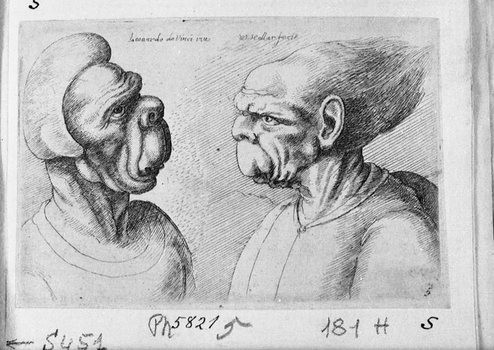 Caricatura di due uomini, caricature (stampa tagliata) di Hollar Wenzel (attribuito) (sec. XVII)