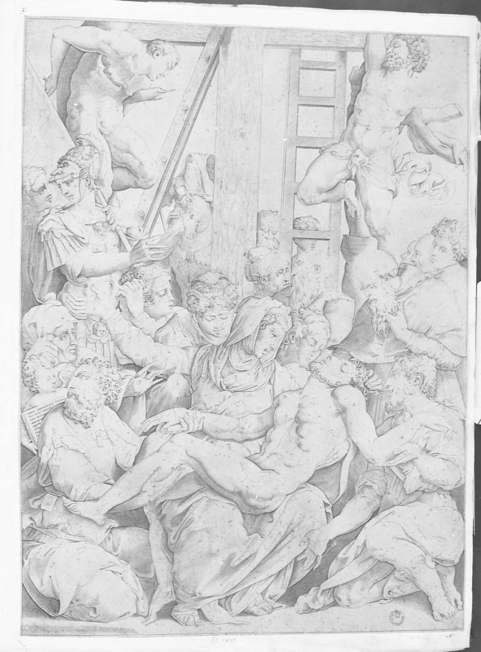 Deposizione dalla Croce, deposizione (stampa tagliata) di Vico Enea (sec. XVI)