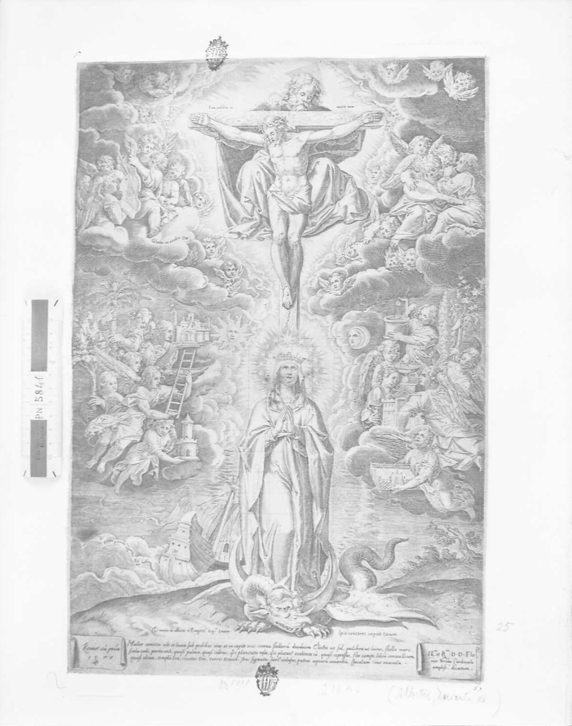 La SS. Trinità e Immacolata Concezione, Trinità con la Madonna (stampa tagliata) - ambito italiano (sec. XVI)